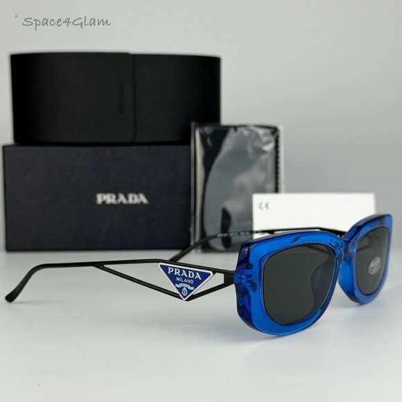 NEW Prada PR14YS 18M5S0 Crystal Electric Blue Grey Rectangle Unisex Sunglasses